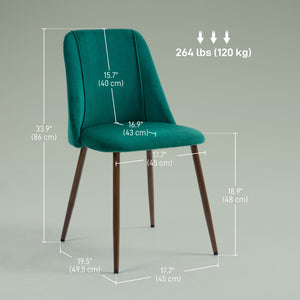 Set of 4 green velvet upholstered dining chairs