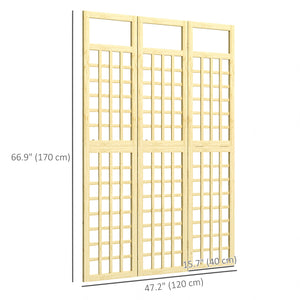 Three-panel outdoor screen in natural wood