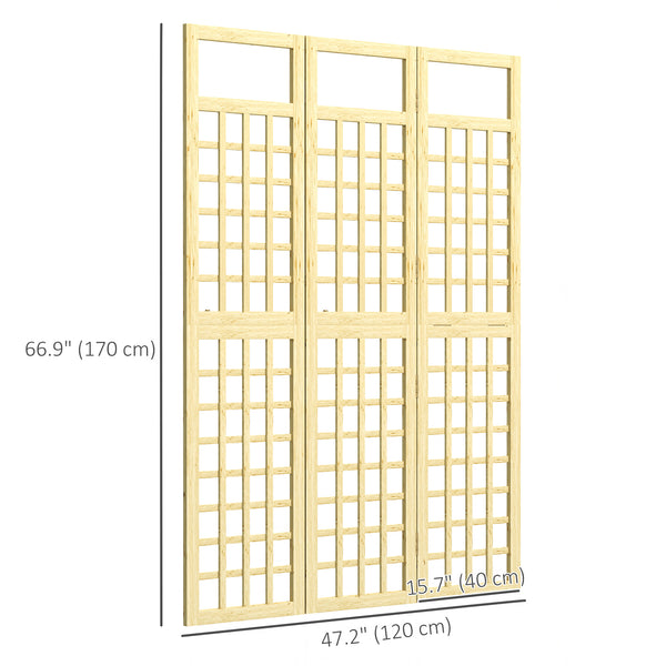 Three-panel outdoor screen in natural wood