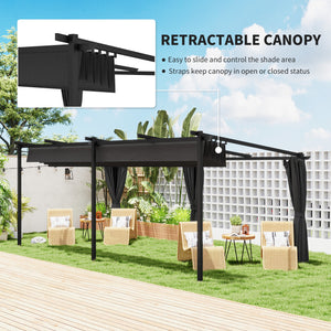 10' x 20' Retractable Metal Pergola with Sidewalls, UPF30+ Outdoor Gazebo, Black