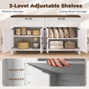 55" Storage Buffet with 2 Drawers, 2 Cabinets, and Adjustable Shelves, White