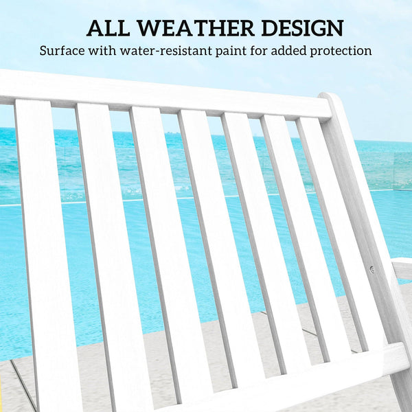 Folding wooden outdoor bench with backrest and armrests, white