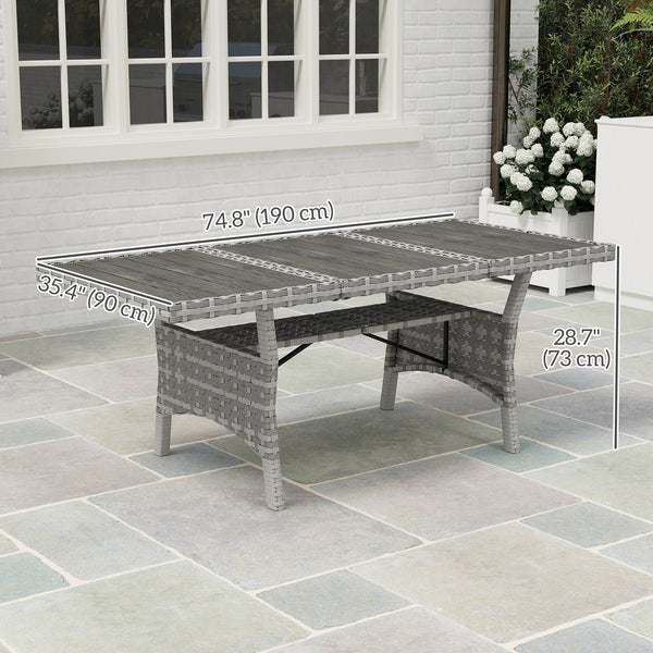 75" Outdoor Dining Table for 6-8, Wicker Patio Table with Storage Shelf and WPC Slatted Top for Balcony, Grey