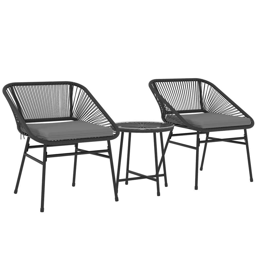 3-piece bistro set in woven resin with glass-topped table, black