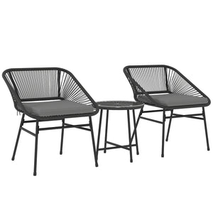 3-piece bistro set in woven resin with glass-topped table, black