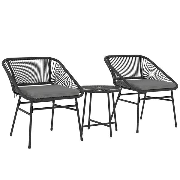 3-piece bistro set in woven resin with glass-topped table, black