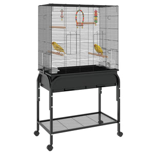 Bird Cage for Parakeets, Canaries, Finches, Lovebirds, Budgies, with Rolling Stand, Toys, Black