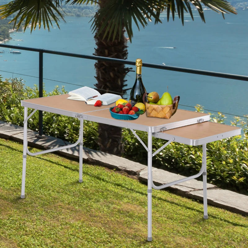 4-foot picnic table with sliding top, portable aluminum, adjustable height (2 levels).