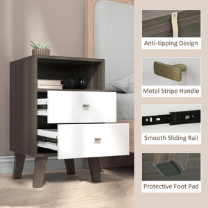 Set of 2 modern bedside tables with 3 drawers and open storage, gray