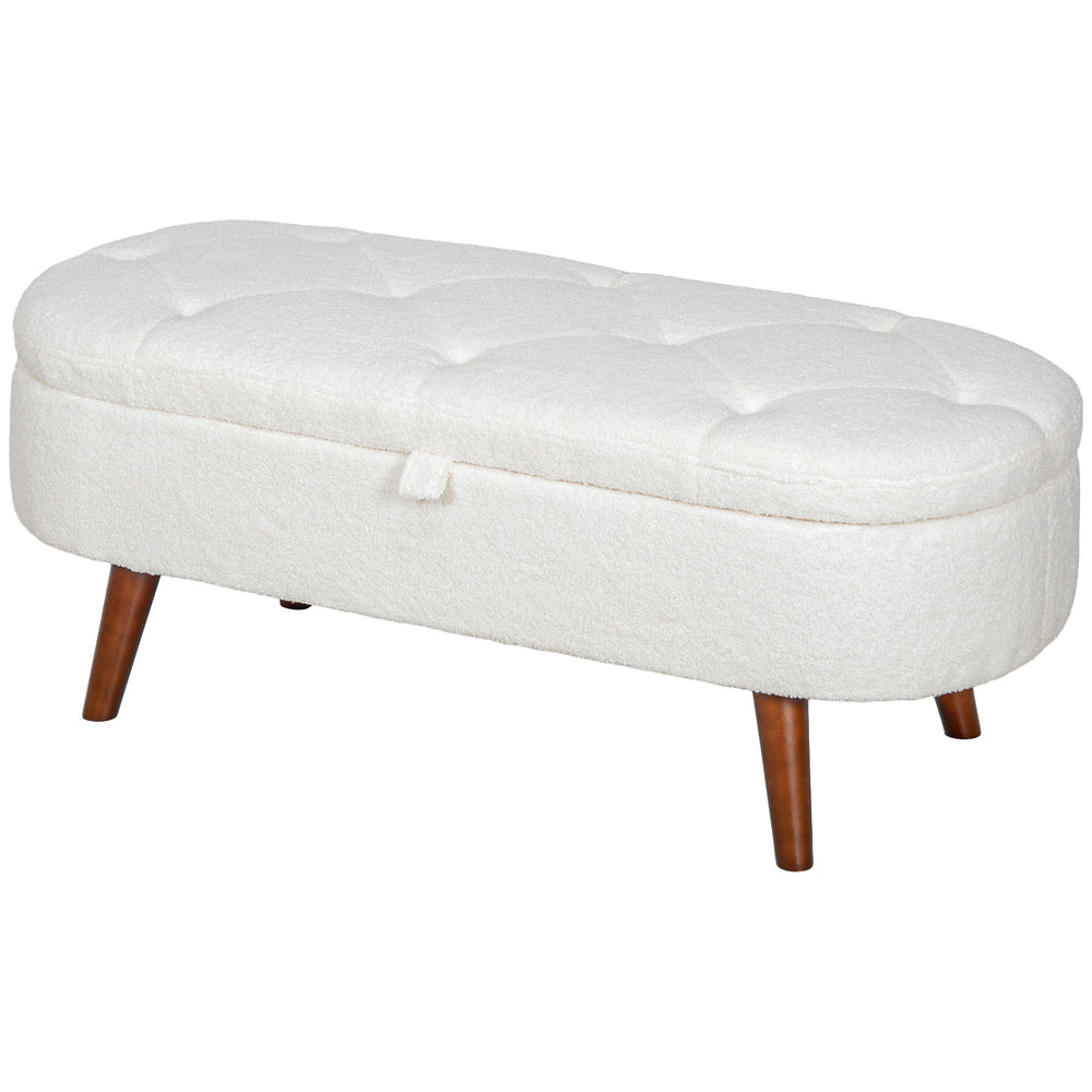 Fleece-upholstered bedroom bench with storage, white