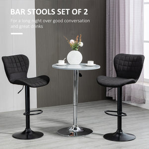 Set of 2 bar stools with wide seat, backrest and footrest, black