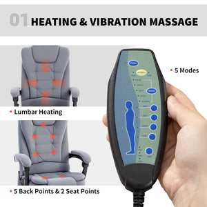 Vinsetto 7-Point Vibrating Massage Chair, Reclining Office Chair with Footrest, Reclining Back, Adjustable Height, Gray