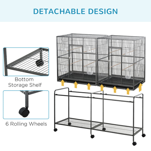 Extra Large 64" Metal Bird Cage with Rolling Stand