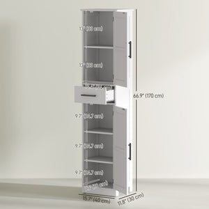 Bathroom cabinet 170 cm high with drawer, barn doors and adjustable shelves, white