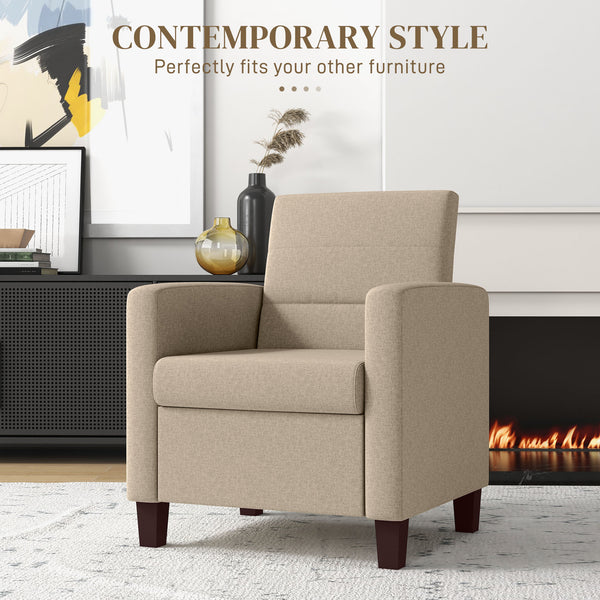 Fabric armchair with seat cushion and non-slip glides, light brown