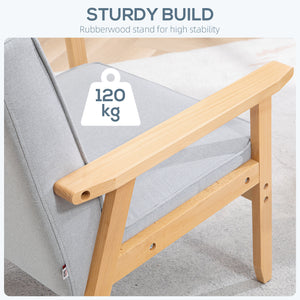 Accent chair with tufted back and wooden legs, light grey