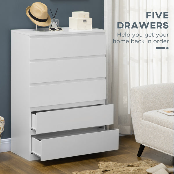 5 Drawer Bedroom Chest with Zinc Alloy Slides, White