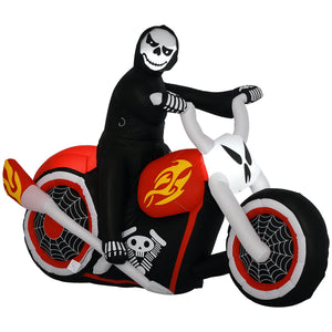Halloween Inflatable Grim Reaper Flaming Motorcycle Outdoor LED Lighted