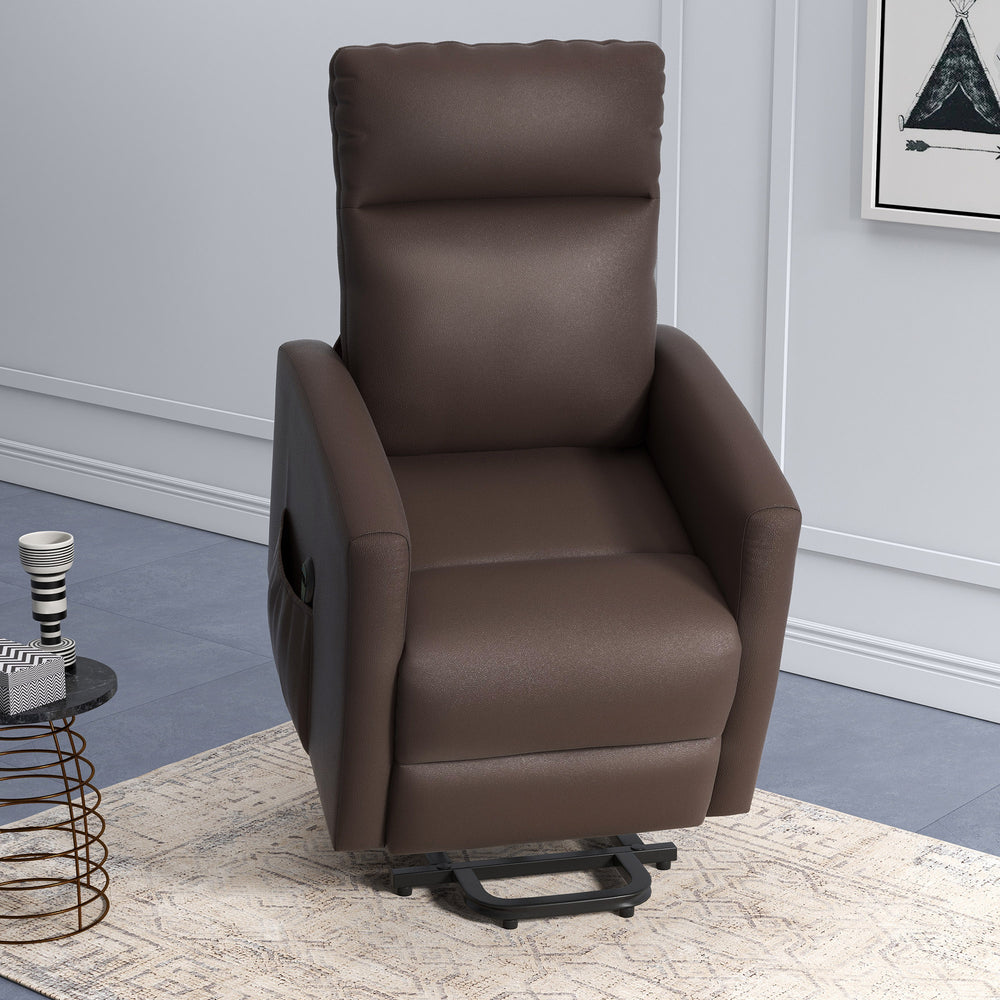 Electric Lift Recliner Chair with Remote Control and Side Pocket, Brown