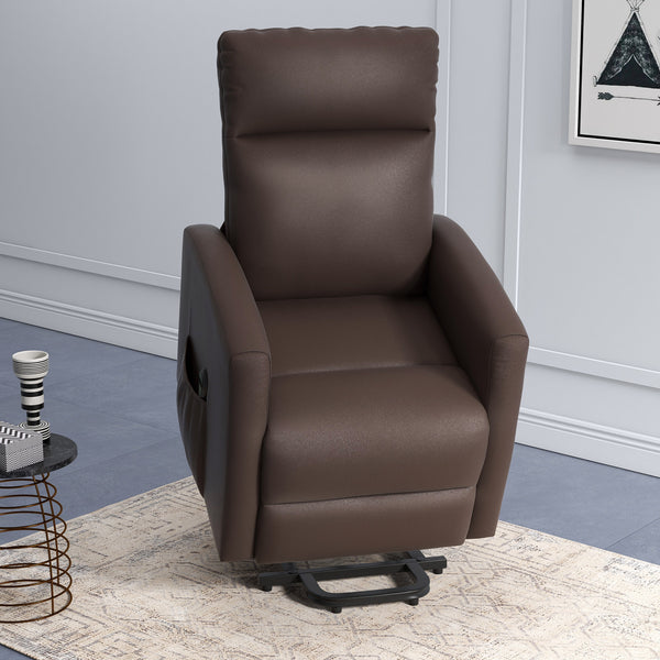 Electric Lift Recliner Chair with Remote Control and Side Pocket, Brown