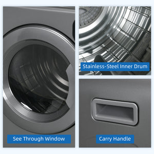 Compact Clothes Dryer, 1300W, 3.22 cu. ft., Electric, Portable, with 7 Drying Modes, for Apartment or Dorm, Gray