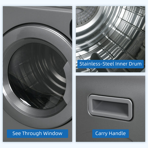 Compact Clothes Dryer, 1300W, 3.22 cu. ft., Electric, Portable, with 7 Drying Modes, for Apartment or Dorm, Gray