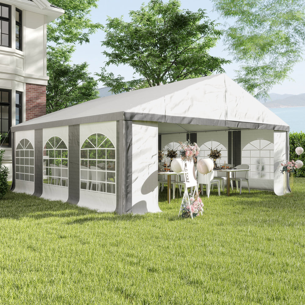 20' x 20' Heavy-duty Large Wedding Tent, Outdoor Carport Garage Party Tent, Patio Gazebo Canopy with Sidewall, Grey