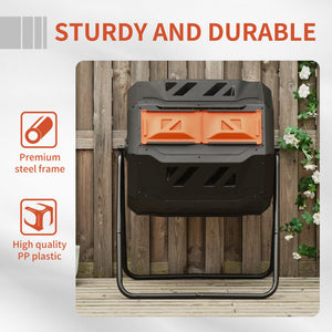 Double chamber rotary composter, 360° rotation, 163 litres, orange