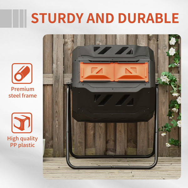 Double chamber rotary composter, 360° rotation, 163 litres, orange