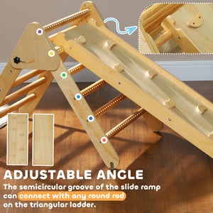 3-in-1 Climbing Set with Ramp for Toddlers in Natural Wood