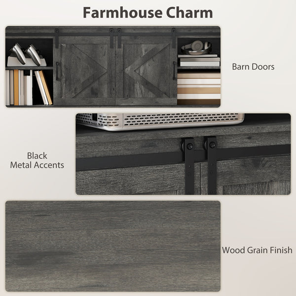 TV cabinet with power outlets, sliding doors and adjustable shelves, dark grey