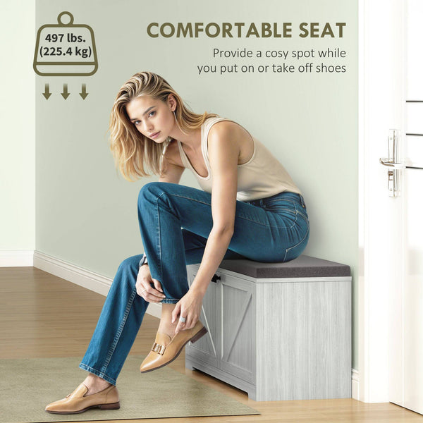 Shoe Storage Bench with Padded Seat, Shoe Organizer, 8 Pairs, Light Grey 