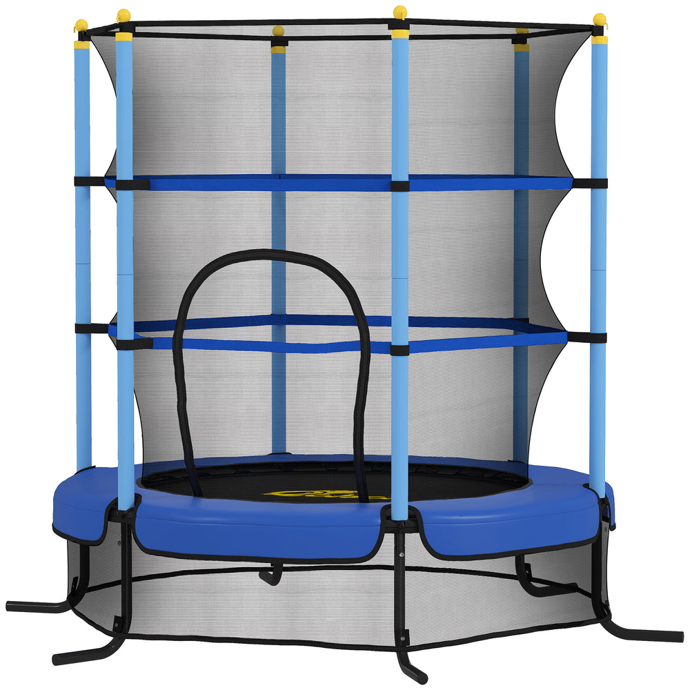 Trampoline 4,6 pieds avec filet de sécurité et coussin de protection intégré, bleu