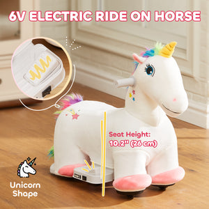 6V Ride-On Unicorn with Music, White
