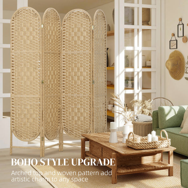 Bohemian 4-panel screen with arched top, made of natural wood