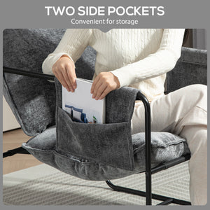 Armchair with side pockets and steel frame, gray