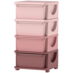 4-Tier Organizer with 4 Plastic Drawers, Pink