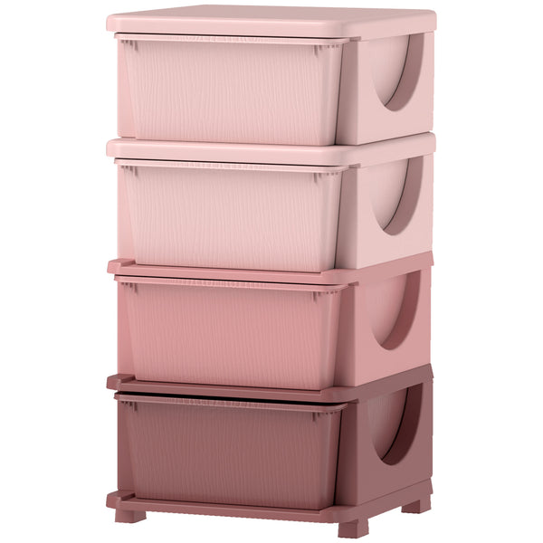 4-Tier Organizer with 4 Plastic Drawers, Pink