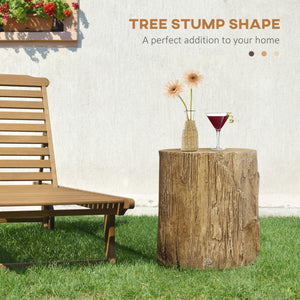 Side table with a concrete finish, tree stump style, natural brown