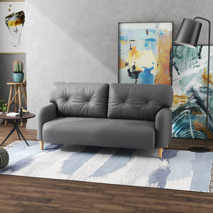 Modern 2 seater upholstered sofa with solid wood frame, grey