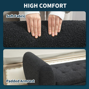 Upholstered storage bench with armrests, black