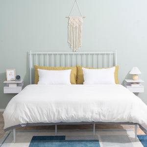 Set of 2 floating bedside tables with drawer and shelf, white