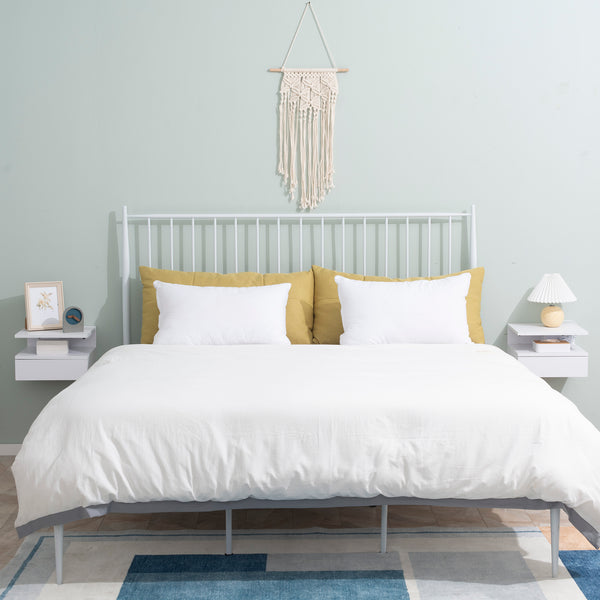 Set of 2 floating bedside tables with drawer and shelf, white