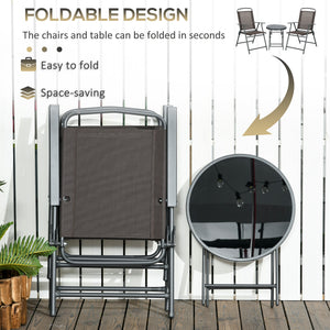 3-piece folding bistro set with mesh chairs and glass table, anthracite grey