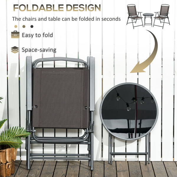 3-piece folding bistro set with mesh chairs and glass table, anthracite grey