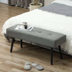 Corduroy Upholstered Ottoman Bench with Steel Legs, Grey