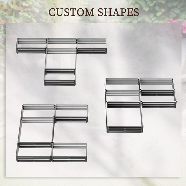 Set of 5 large raised steel garden planters, grey