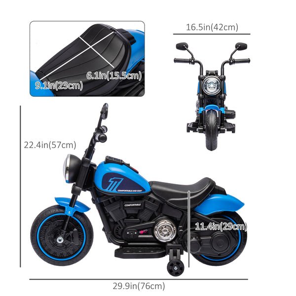 6V motorcycle with training wheels, blue