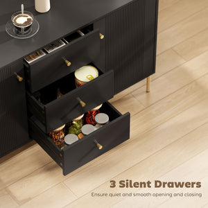 Modern storage sideboard with 3 soft-close drawers and 2 shelves, Black