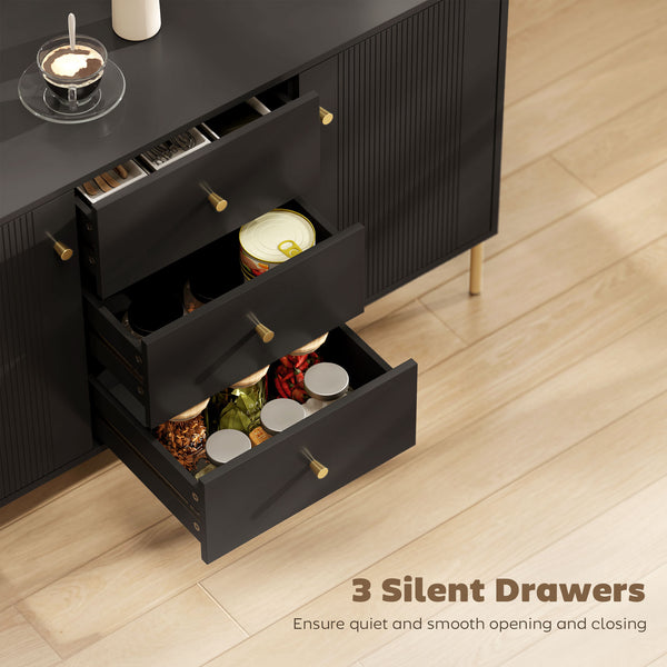Modern storage sideboard with 3 soft-close drawers and 2 shelves, Black